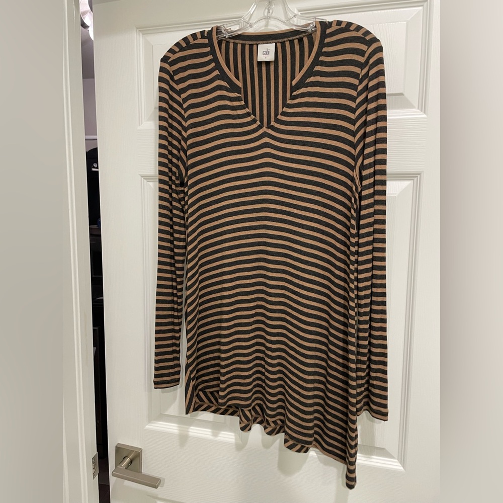 CAbi Brown and Black Striped Long Sleeve Top